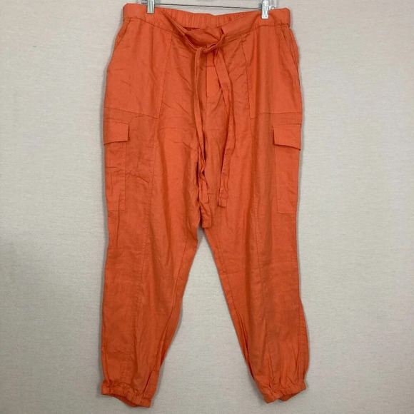 New New York & Company Orange Linen Blend Cargo Tie Front Pull-on Pants XL - Picture 1 of 11